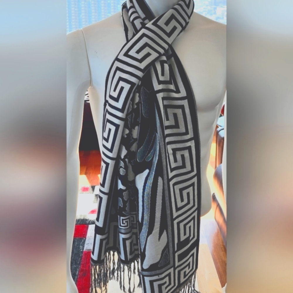 Greek key Pashmina Scarf Double faced  NEW